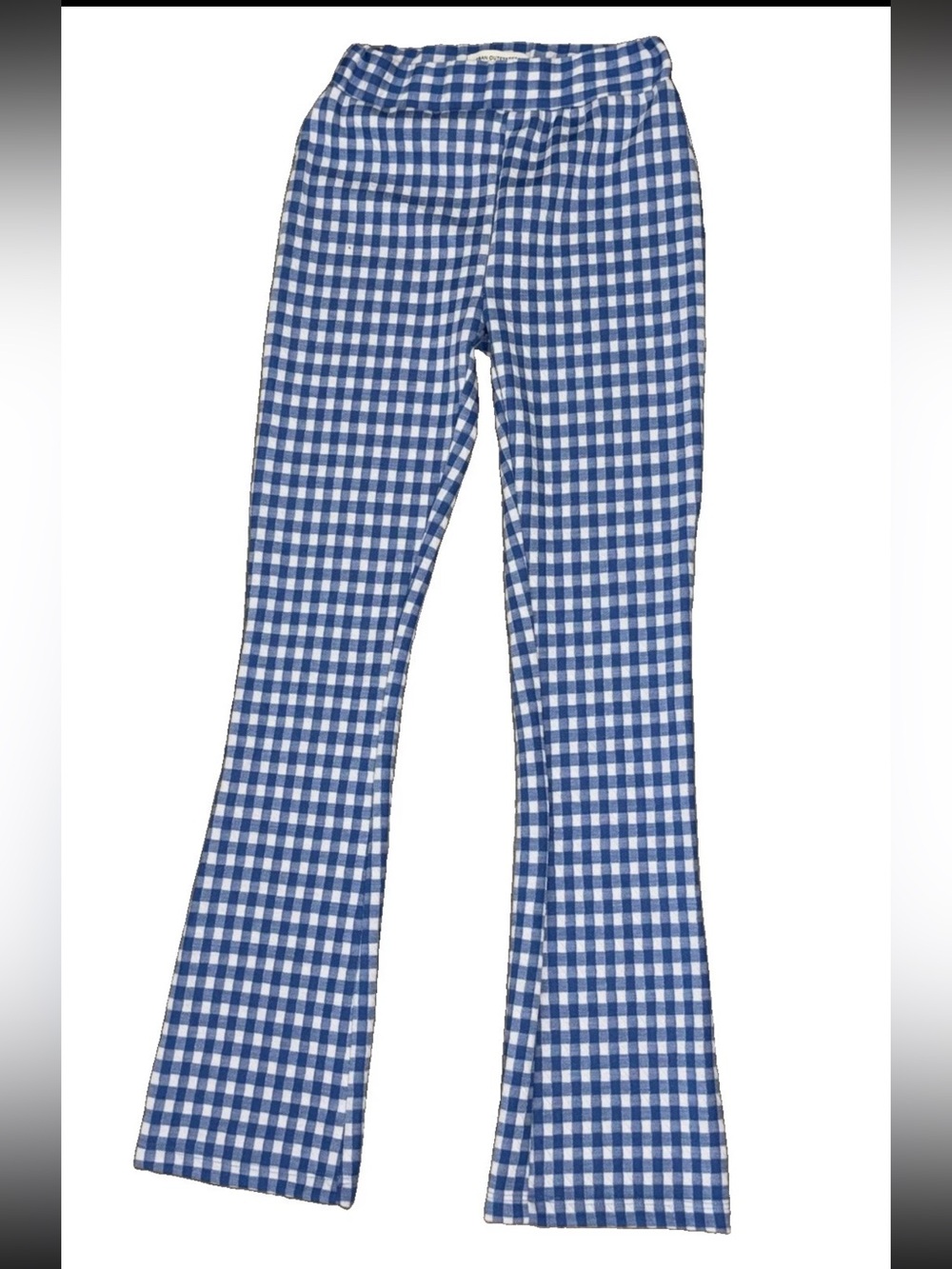 Urban Outfitters Casey Kick Flare Leg Pants Gingham Check Blue White SZ.XS - Picture 2 of 8
